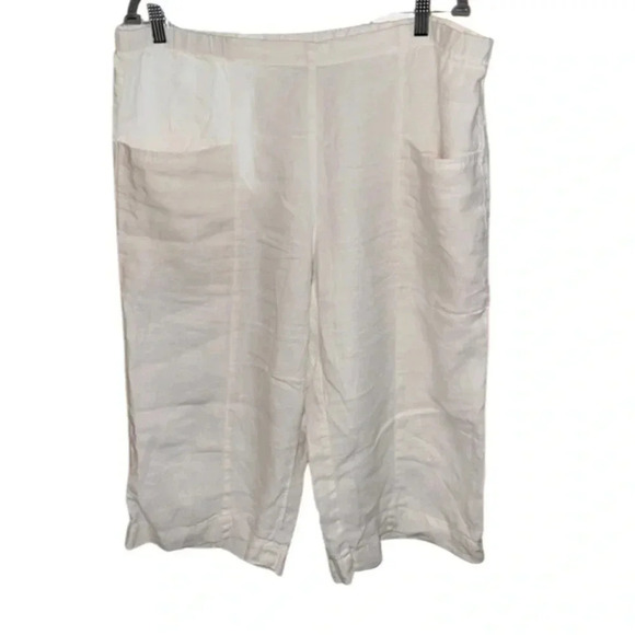 Pure Jill White Linen Wide Leg Cropped Pants Size Large - Picture 1 of 8